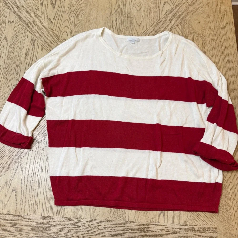 Gap Women Large Red White Striped Crew Neck‎ Long Sleeve Sweater